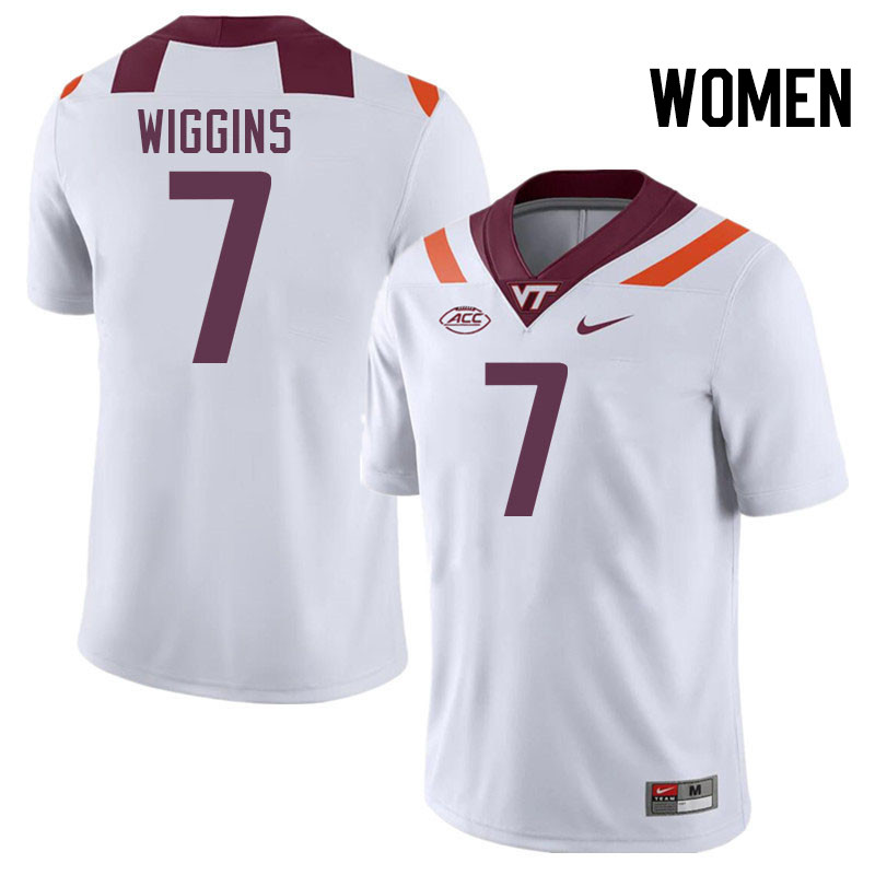 Women #7 Chanz Wiggins Virginia Tech Hokies College Football Jerseys Stitched-White